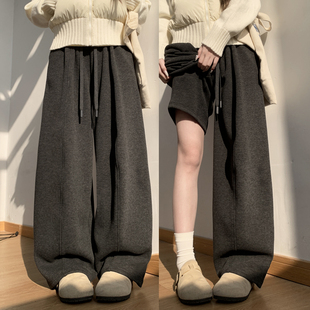 糯米弯刀裤女秋冬2026新款加绒宽松直筒香蕉裤春秋灰色垂感运动裤