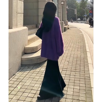 黑色针织包臀鱼尾裙女秋冬季