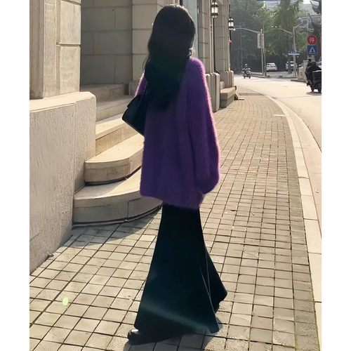 黑色针织包臀鱼尾裙女秋冬季