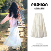 白色蕾丝蛋糕裙女春秋冬2026新款 高腰显瘦小个子蓬蓬a字半身长裙