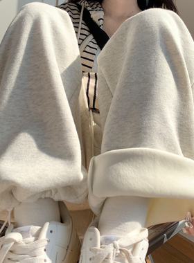 加绒运动裤女宽松束脚秋冬2026新款直筒阔腿美式休闲灰色春秋卫裤