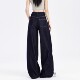 高腰显瘦宽松直筒阔腿裤 美式 2026新款 女夏季 复古深蓝色辣妹牛仔裤