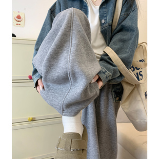 浅灰色中线弯刀糯米裤女春秋2026新款高腰显瘦香蕉裤休闲阔腿卫裤