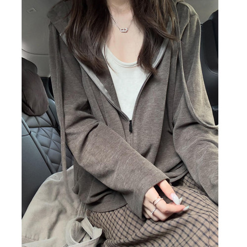 咖色慵懒磨毛连帽卫衣女春秋新款