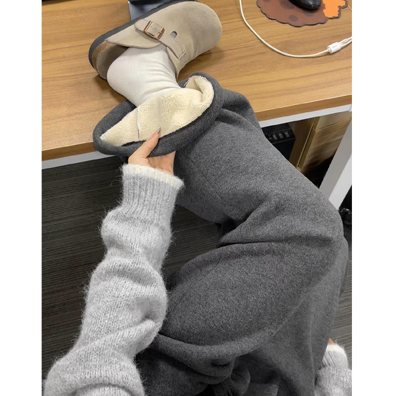 羊羔绒糯米阔腿裤女秋冬季
