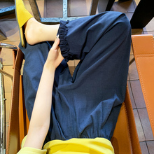 藏青色木耳花边阔腿裤女夏季2025新款高腰直筒休闲小个子微喇叭裤