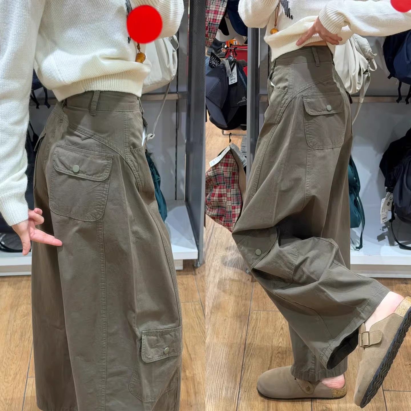 美式复古工装裤女秋冬2025年高腰宽松春秋阔腿裤加绒军绿色弯刀裤