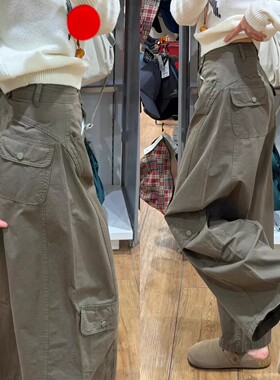 美式复古工装裤女秋冬2025年高腰宽松春秋阔腿裤加绒军绿色弯刀裤