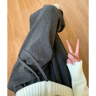 深灰色中线糯米弯刀裤女秋冬加绒2025新款高腰显瘦宽松休闲香蕉裤