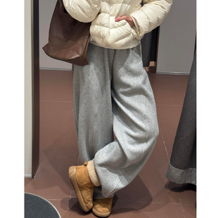 浅灰色中线糯米弯刀裤女秋冬加绒2025新款高腰显瘦宽松休闲阔腿裤