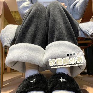 高腰显瘦小个子休闲直筒阔腿卫裤 深灰色糯米裤 女秋冬加绒2025新款