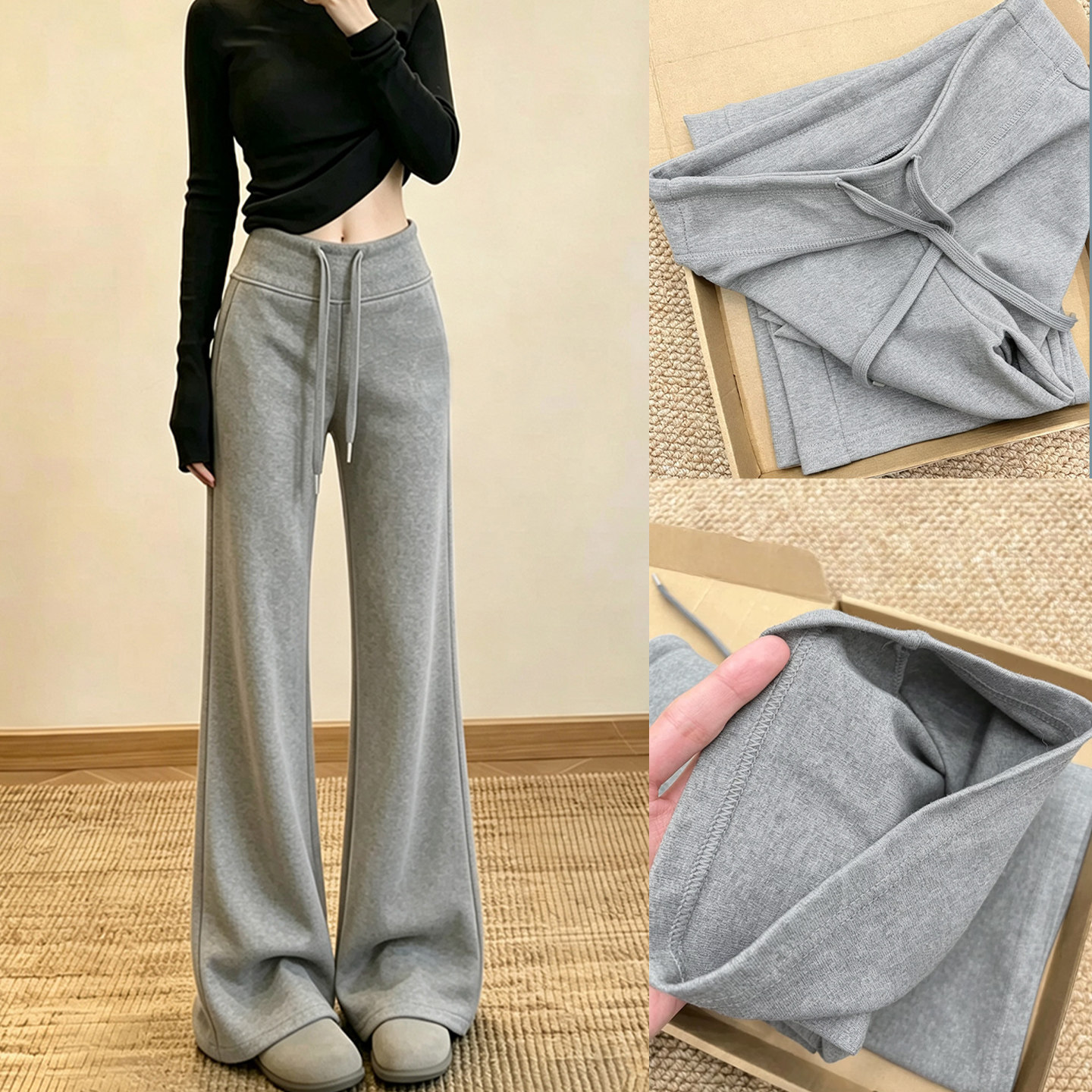 灰色lulu微喇裤女秋冬加绒2026新款高腰显瘦春秋瑜伽休闲运动卫裤