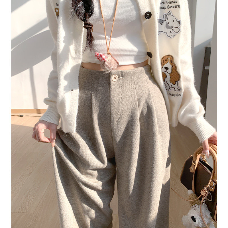 燕麦色糯米西装裤女秋冬加绒2025新款小个子高腰休闲毛呢阔腿卫裤,女装/女士精品,休闲裤,淘宝优惠券,粉丝福利购,淘宝优惠卷