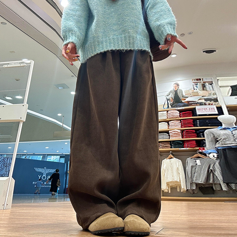 棕咖色阔腿裤高腰宽松小个子
