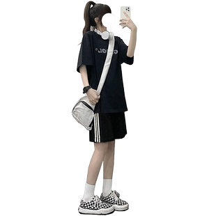 运动短裤女夏季薄款高腰宽松直筒显瘦学生百搭阔腿五分休闲中裤子
