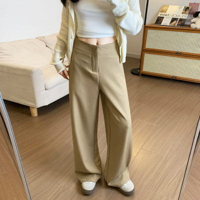 卡其色西装阔腿裤女春秋季2025新款高腰垂感显瘦小个子垂感休闲裤