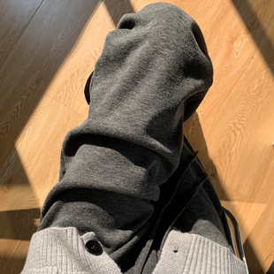 高腰直筒垂感春秋小个子羊绒加绒阔腿裤 灰色糯米裤 女秋冬2025新款