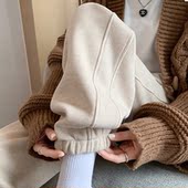 休闲羊绒针织裤 宽松束脚加绒卫裤 子 女春秋冬2026年新款 白色运动裤