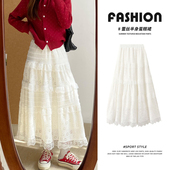 白色镂空蕾丝蛋糕裙女春秋2026新款 高腰显瘦中长款 a字蓬蓬半身裙