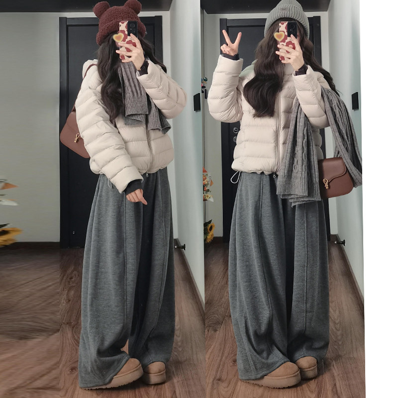 灰色加绒阔腿裤女秋冬季加厚糯米香蕉裤小个子高腰宽松毛呢弯刀裤,女装/女士精品,休闲裤,淘宝优惠券,粉丝福利购,淘宝优惠卷