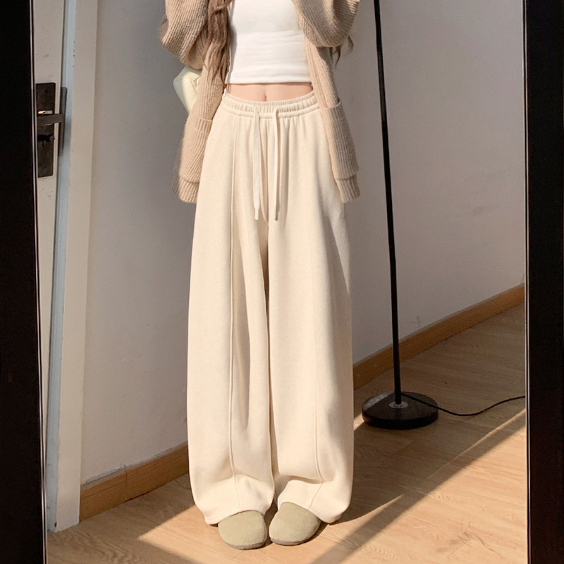 米白色弯刀糯米阔腿裤女秋冬加绒2025新款高腰显瘦宽松休闲香蕉裤,女装/女士精品,休闲裤,淘宝优惠券,粉丝福利购,淘宝优惠卷