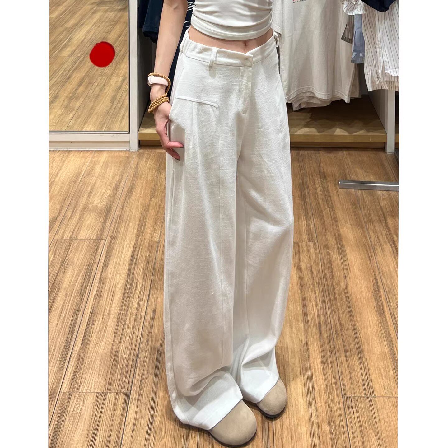 白色棉麻西装裤女春秋2026高腰宽松显瘦直筒裤休闲亚麻拖地阔腿裤
