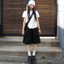 黑色日系半身裙女夏2025新款小个子学院风中长款显瘦百搭a字短裙