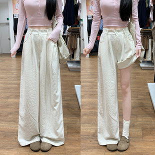 小个子高腰宽松垂感休闲直筒阔腿裤 女春秋2026新款 裤 白色奶芙西装