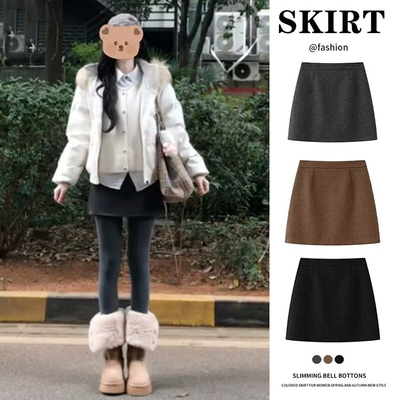 黑色毛呢半身裙女秋冬2025新款高腰显瘦紧身包臀裙小个子a字短裙