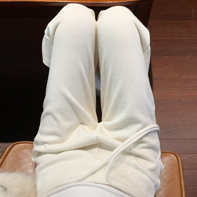 米白加绒高腰垂感阔腿糯米裤