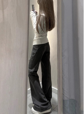 灰色运动裤女春秋2026年新款修身显瘦微喇叭裤休闲卫裤夏季马蹄裤