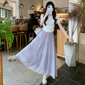 紫色半身裙女夏季 高腰百搭显瘦小个子蛋糕a字压褶中长裙 2026新款