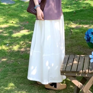 纯色工装 白色半身裙女夏季 高腰小个子a字中长款 薄款 伞裙 2025新款