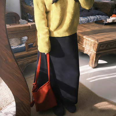 秋冬毛呢高腰显瘦A字中长半身裙