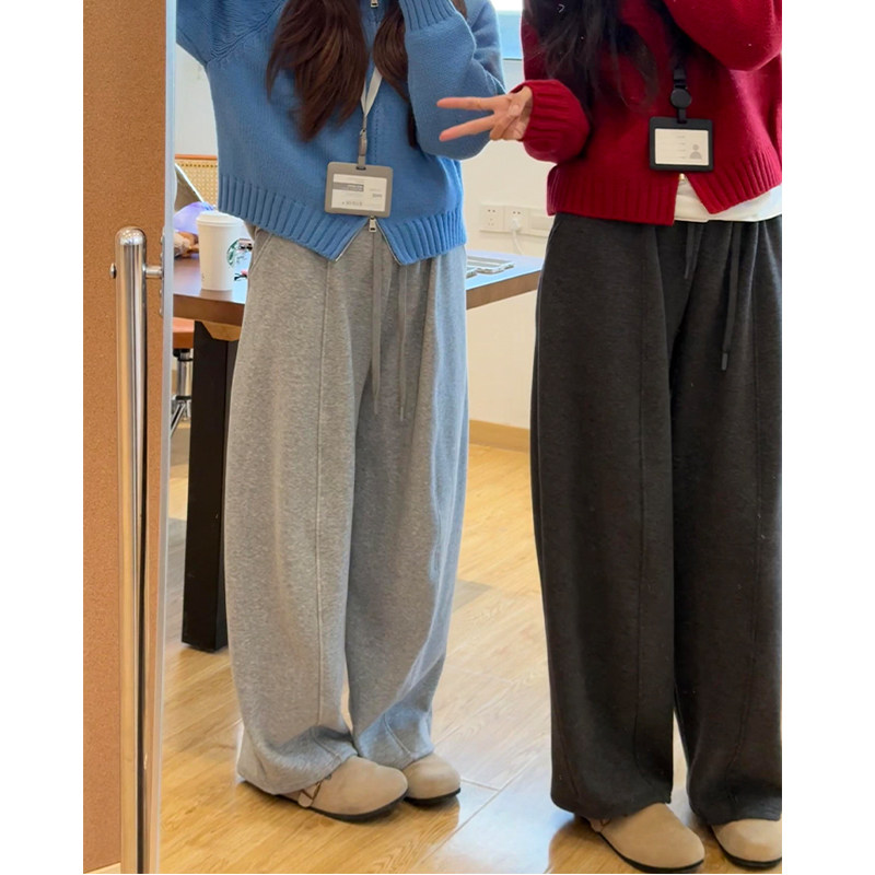 灰色加绒糯米阔腿裤女春秋冬小个子高腰宽松显瘦垂坠感香蕉弯刀裤,女装/女士精品,休闲裤,淘宝优惠券,粉丝福利购,淘宝优惠卷