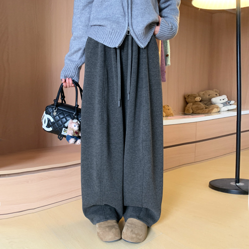 深灰色加绒糯米阔腿裤女秋冬季2025新款小个子高腰显瘦宽松休闲裤,女装/女士精品,休闲裤,淘宝优惠券,粉丝福利购,淘宝优惠卷