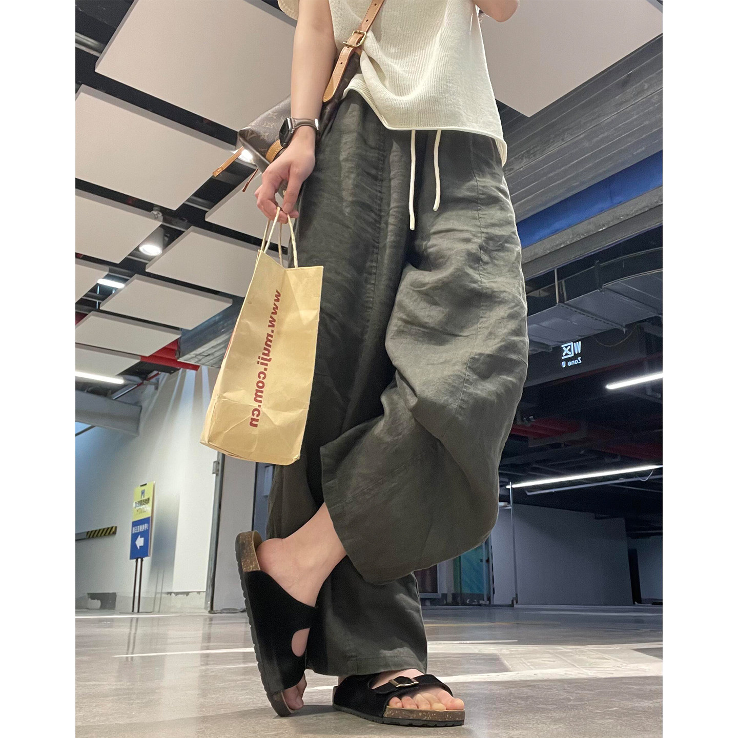 慵懒亚麻阔腿裤女夏薄款高腰直筒图片