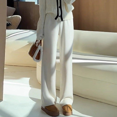 米白色山羊绒阔腿裤女秋冬季