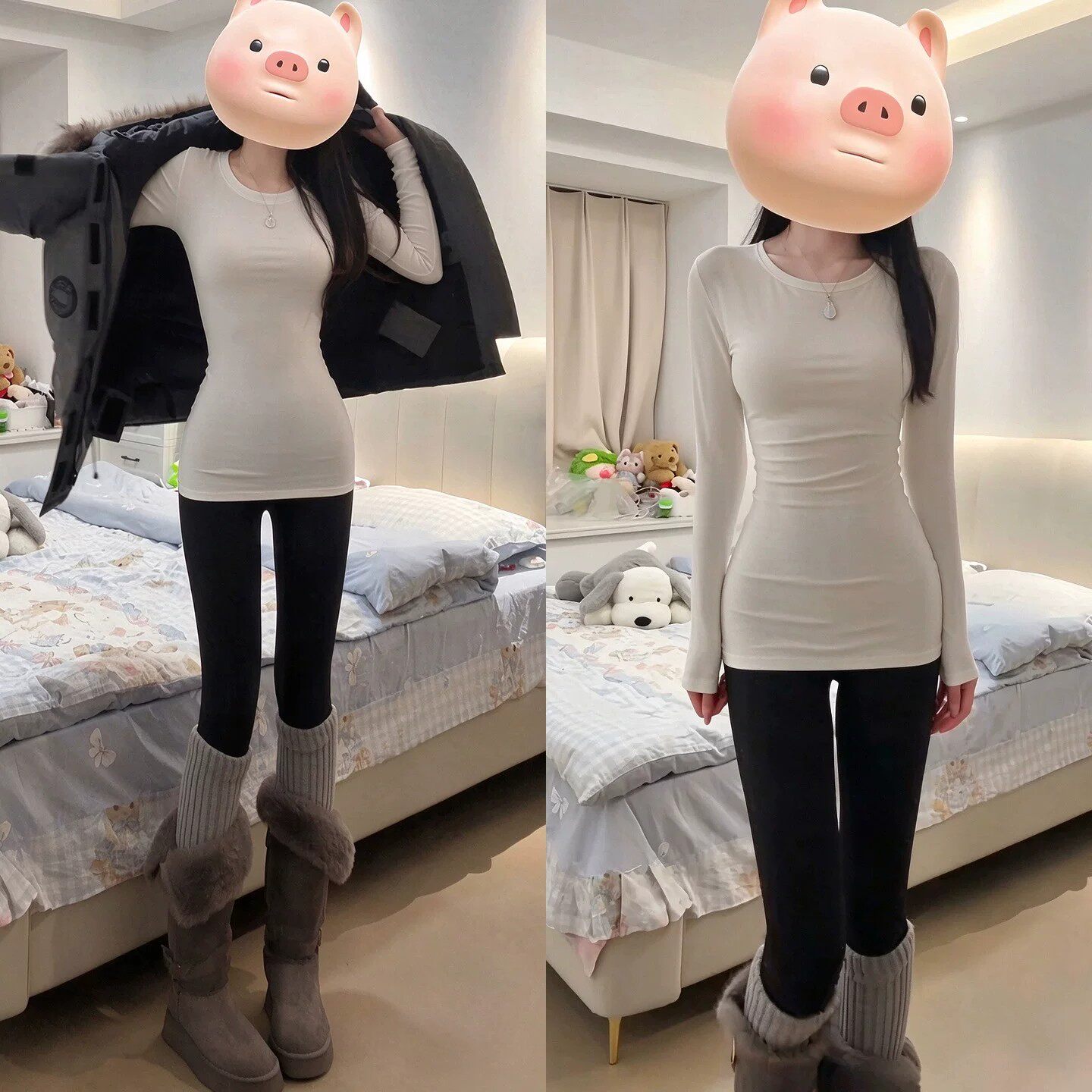 白色休闲内搭中长款长袖T恤女春秋新款修身小个子外穿打底衫上衣