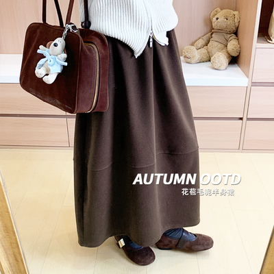 咖色毛呢半身裙女秋冬2025新款