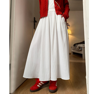 白色半身裙女春秋2026新款高腰显瘦小个子速干A字中长款伞裙