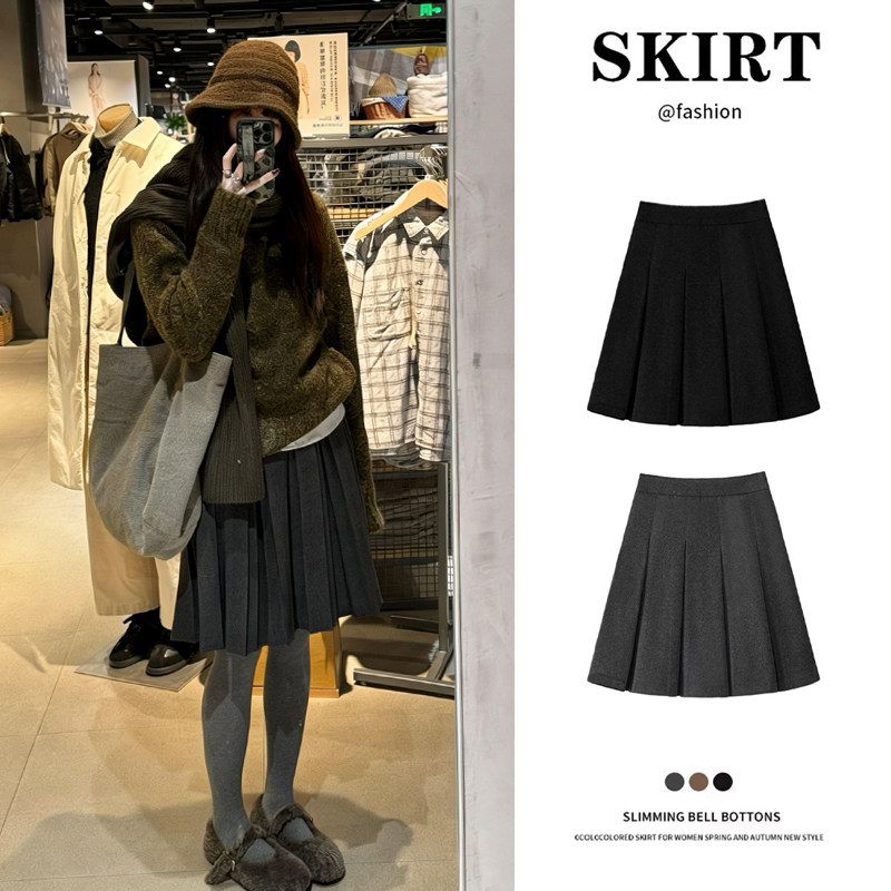 深灰色休闲毛呢百褶中裙女秋冬季2025新款高腰显瘦加厚中款半身裙,女装/女士精品,半身裙,淘宝优惠券,粉丝福利购,淘宝优惠卷