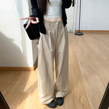 卡其色阔腿裤女夏季小个子高腰显瘦休闲牛仔裤西装春秋棉麻拖地裤