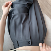 夏季 女高级感垂感2026年新款 薄款 休闲小个子窄版 灰色西装 阔腿裤 裤