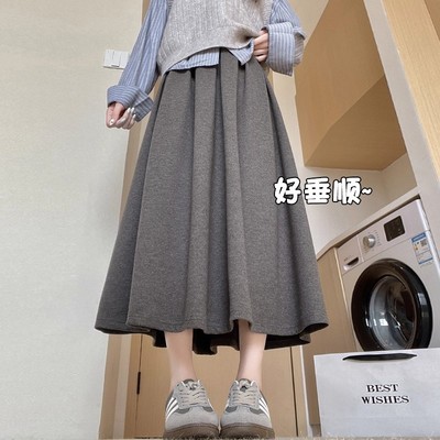灰色毛呢半身裙女2025冬季新款小个子高腰a字伞裙显瘦长款百褶裙