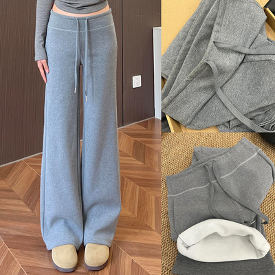 浅灰色直筒运动裤女秋冬季