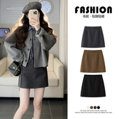 深灰色毛呢半身裙女秋冬2025新款 小个子高腰显瘦冬裙a字包臀短裙