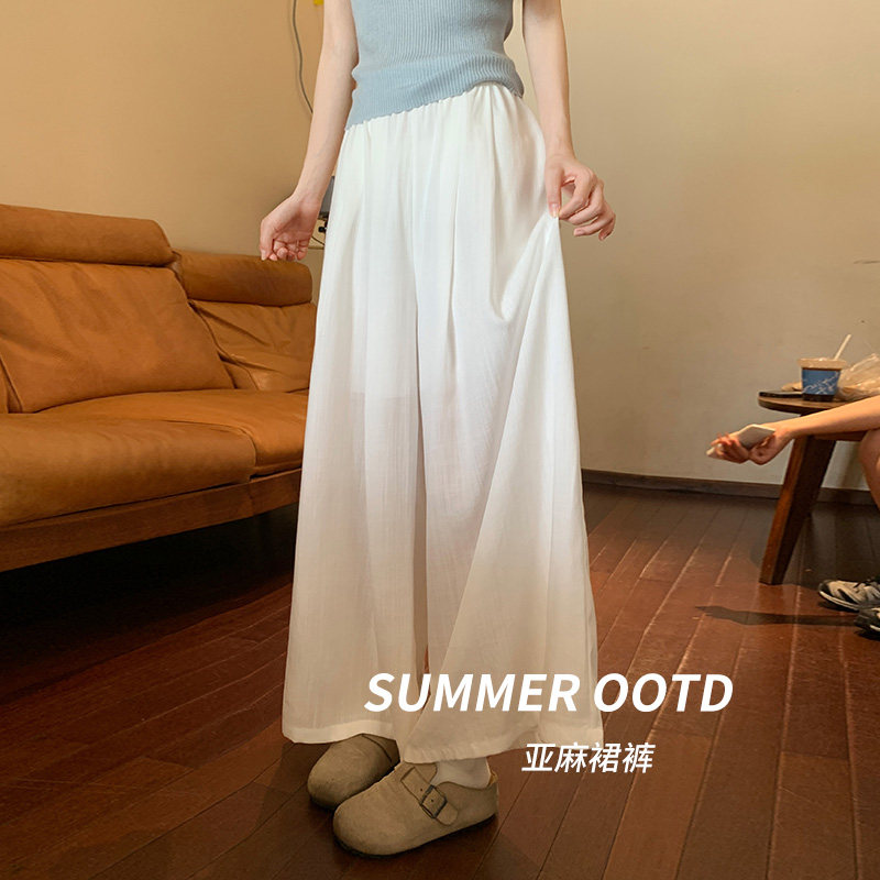 亚麻高腰阔腿裙裤女夏薄显瘦图片