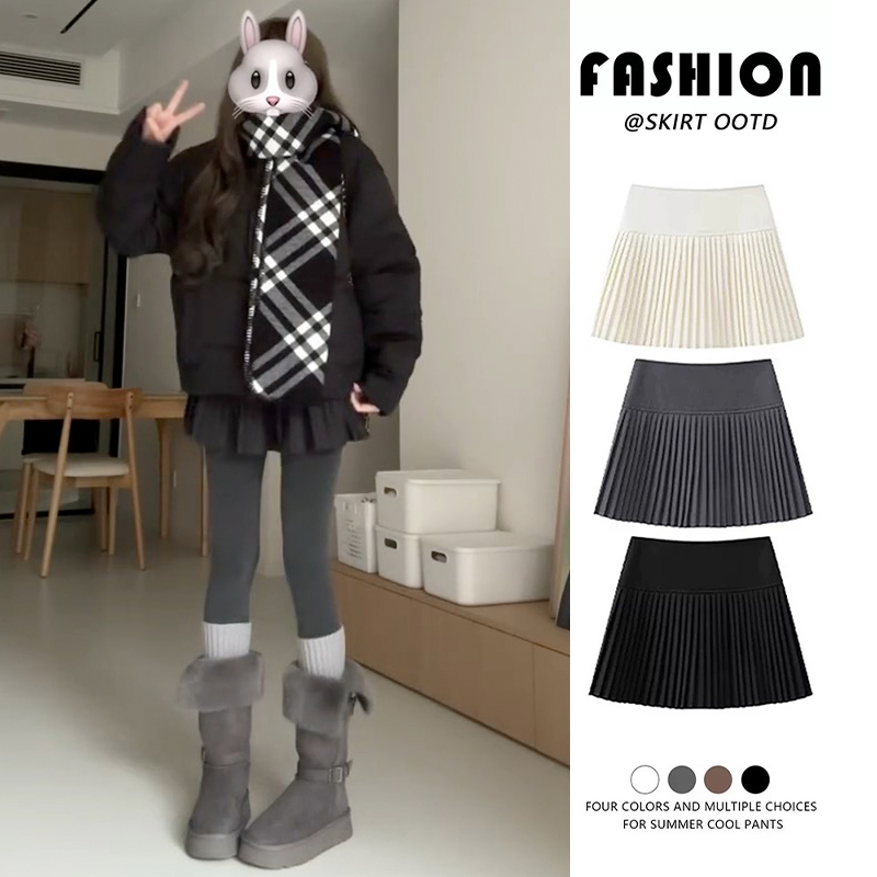 黑色毛呢百褶裙女春秋季2025新款