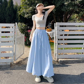 蓝色花苞裙女夏2025新款 小个子长款 a字半身裙甜美高腰云朵蓬蓬裙
